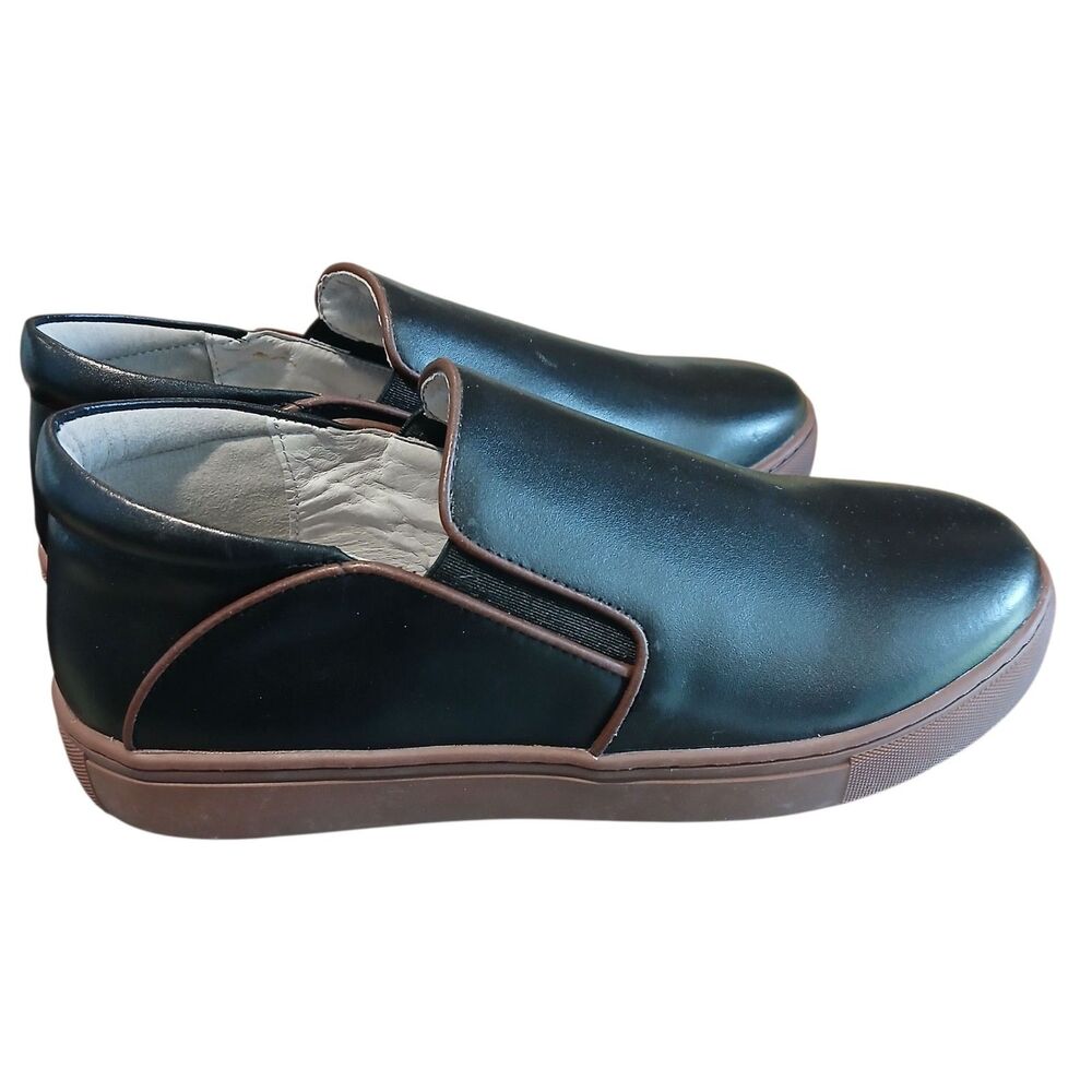 Ruby Label Size 6 Boys EU 38 Black Leather Brown Trim Loafer Slip-On Shoes Dress